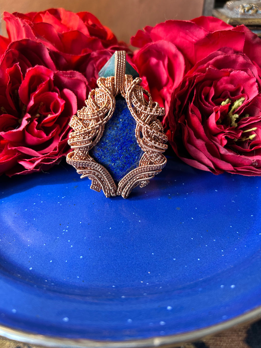 Lapis Lazuli Copper Wire Wrapped Pendant