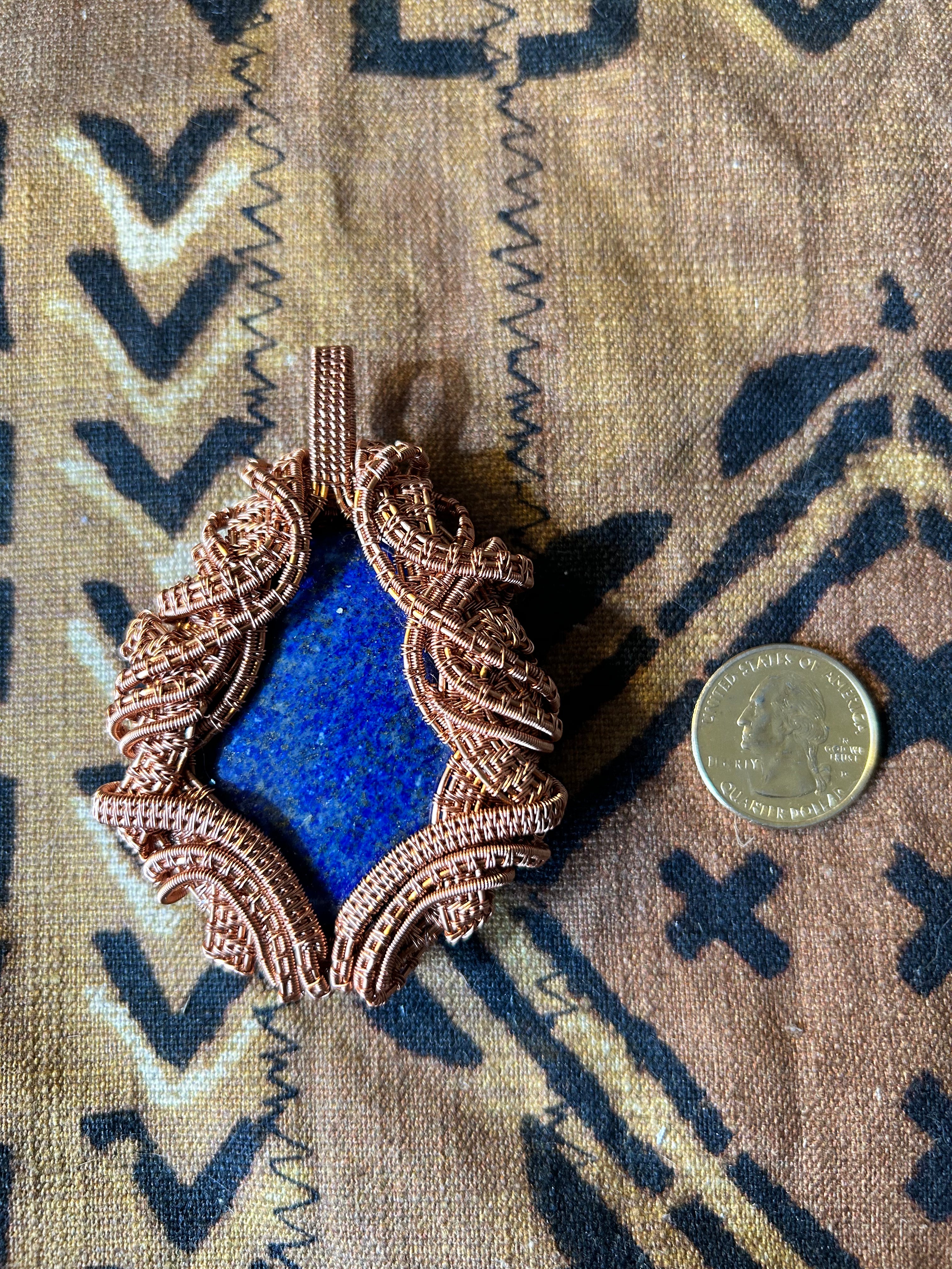 Lapis Lazuli Copper Wire Wrapped Pendant
