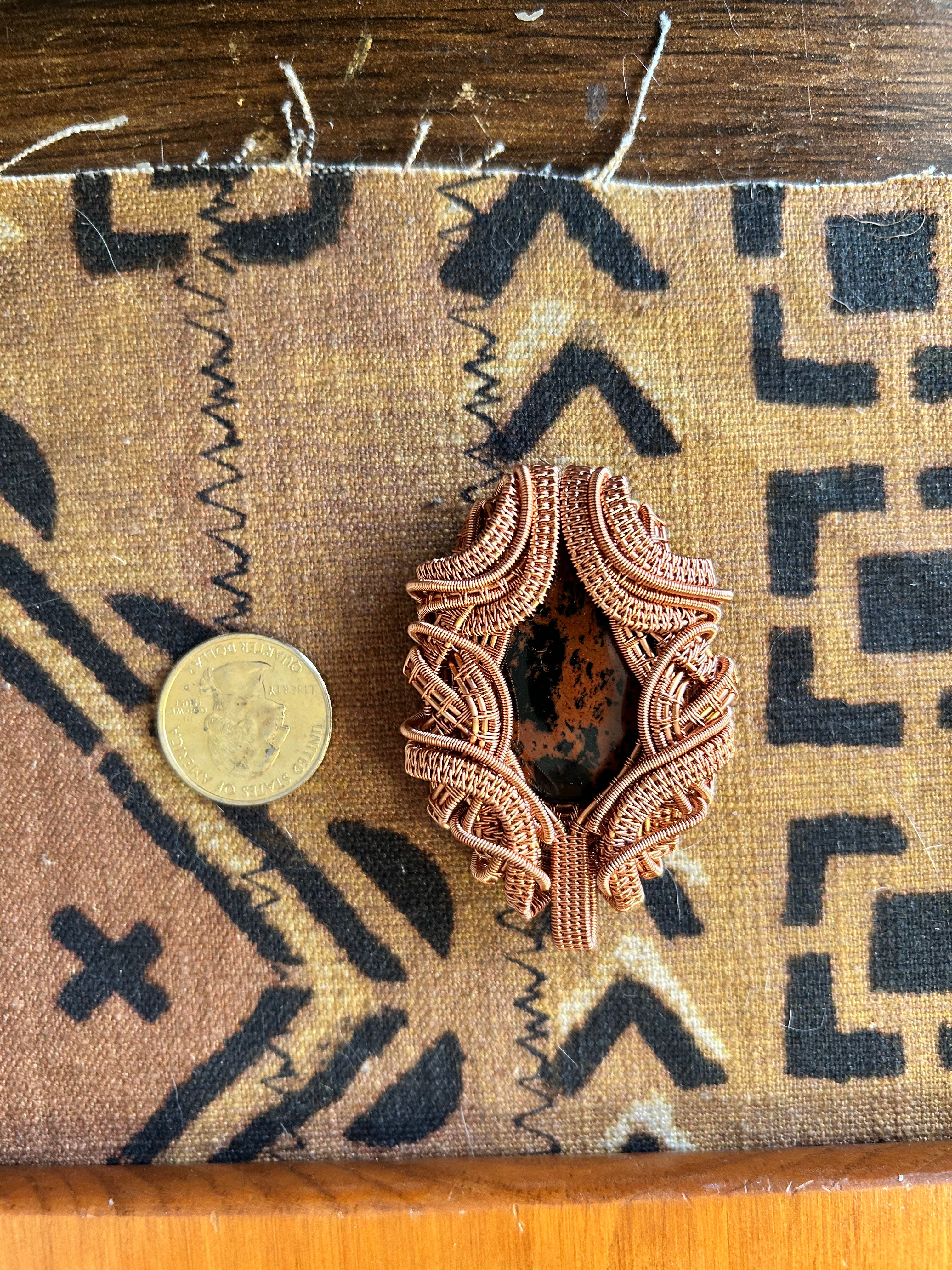 Mahogany Obsidian Copper Wire Wrapped Pendant