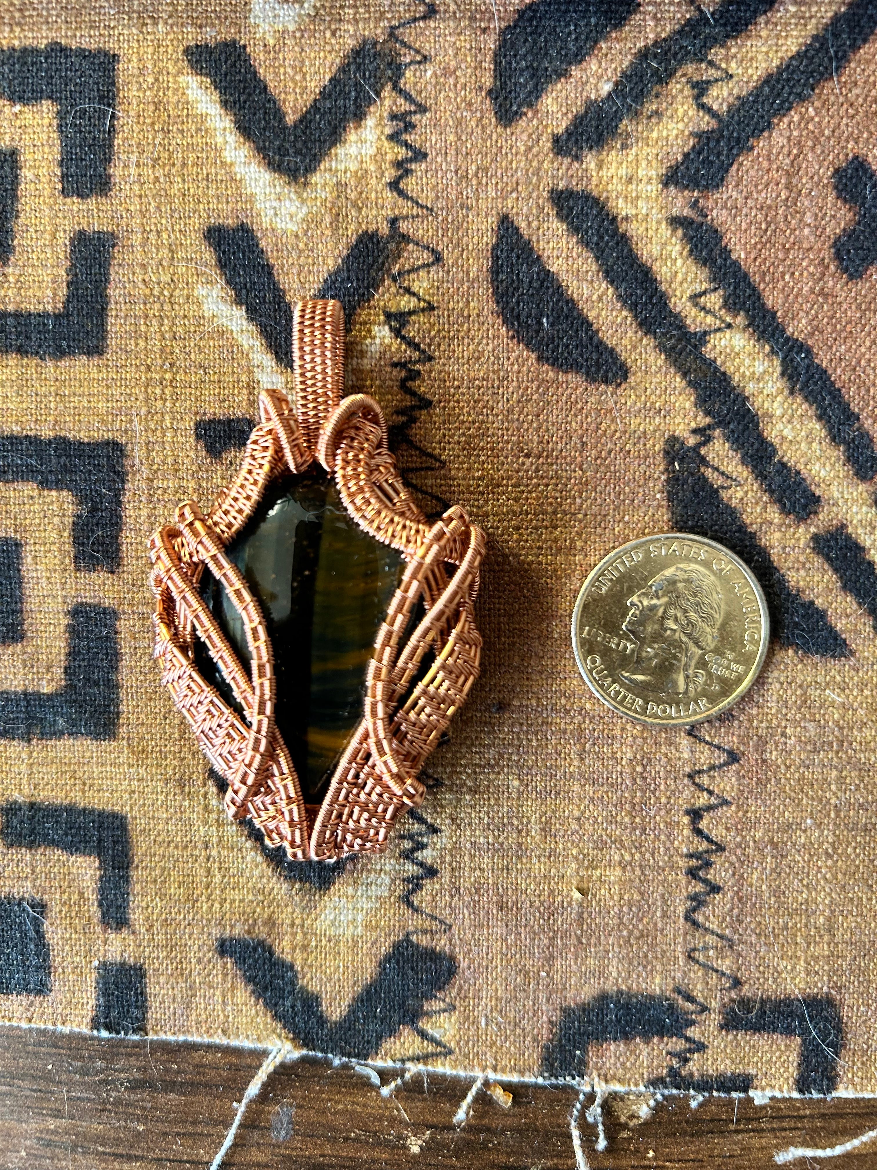 Blue Tiger’s Eye Copper Wire Wrapped Pendant