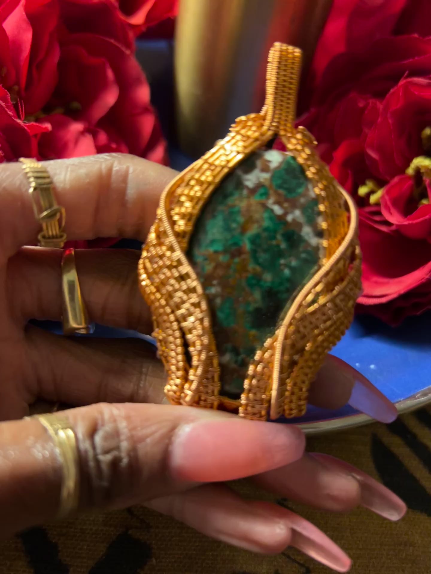 Chrysocolla Copper Wire Wrapped Pendant