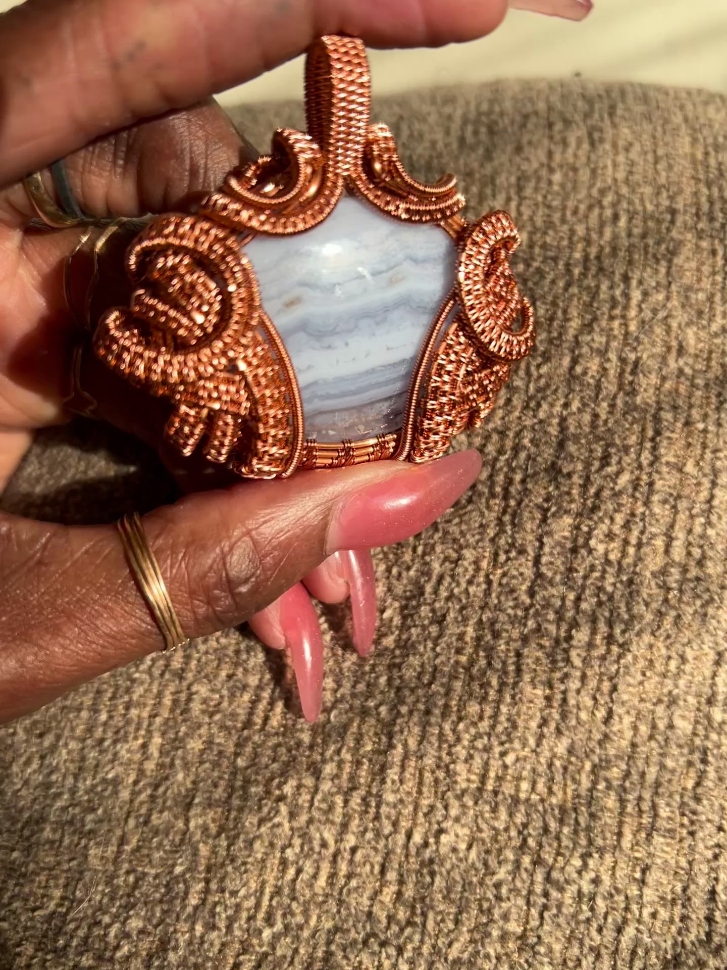 Blue Lace Agate Copper Wire Wrapped Pendant