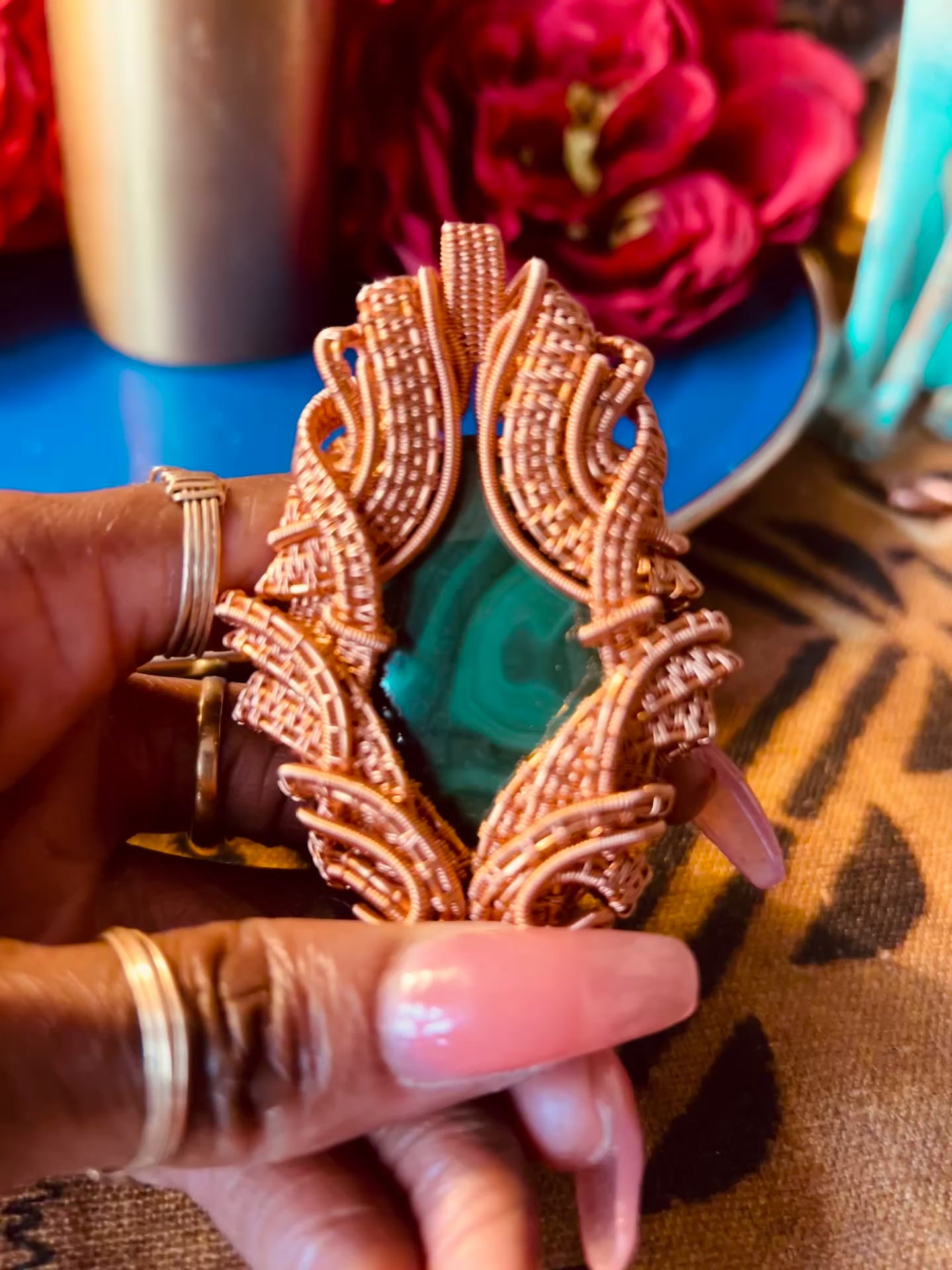 Malachite Copper Wire Wrapped Pendant