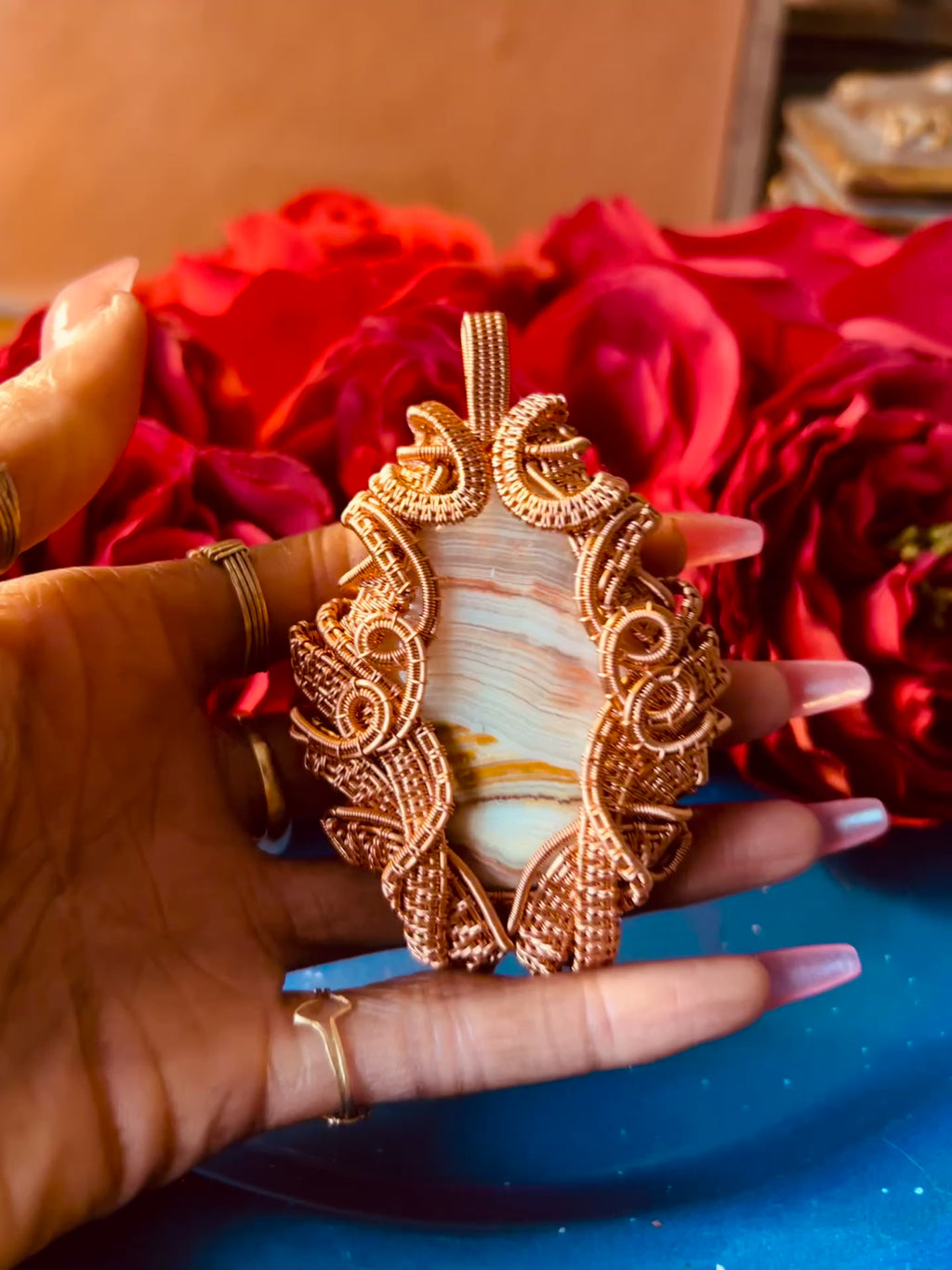 Green Onyx Copper Wire Wrapped Pendant