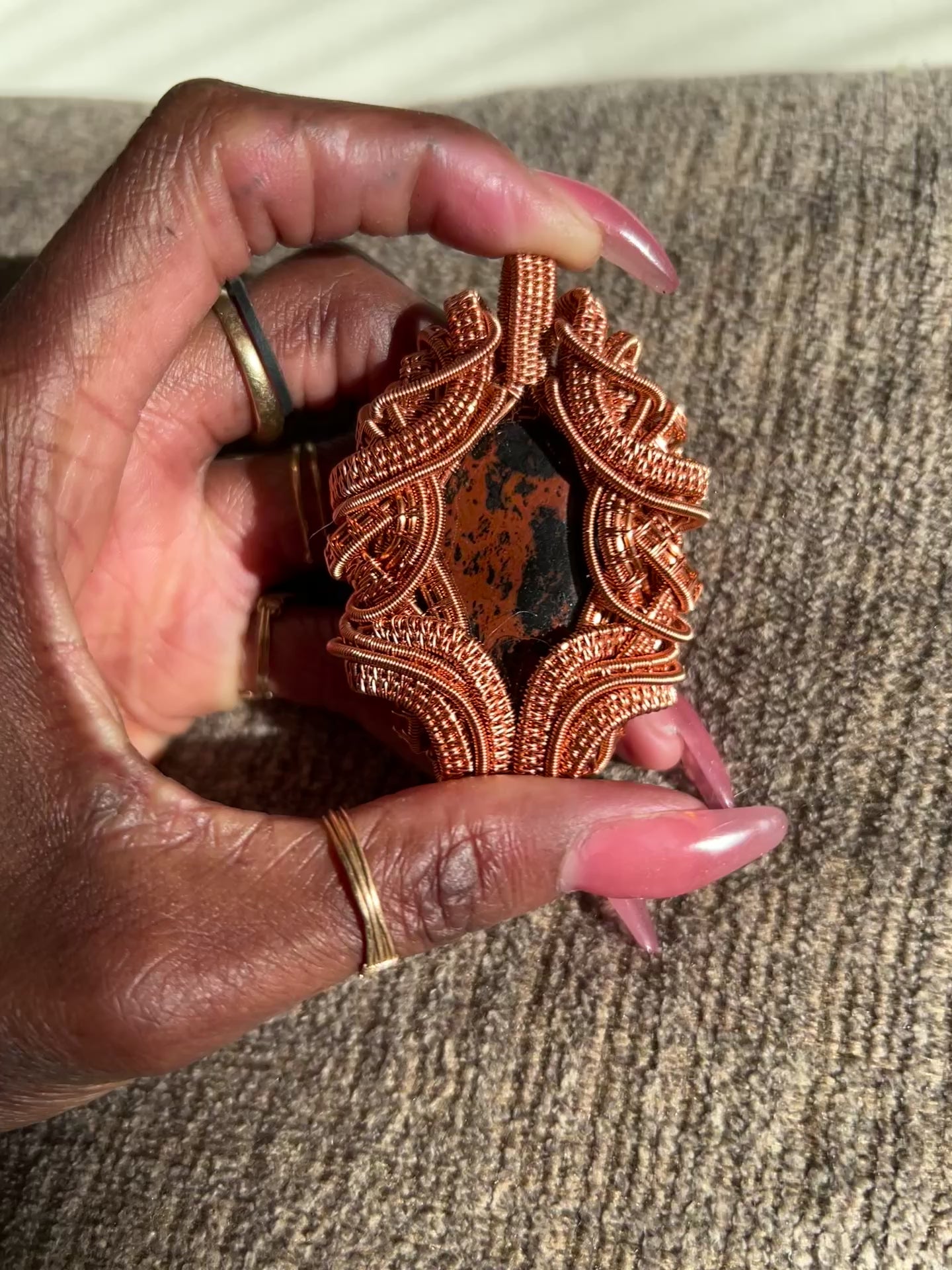 Mahogany Obsidian Copper Wire Wrapped Pendant