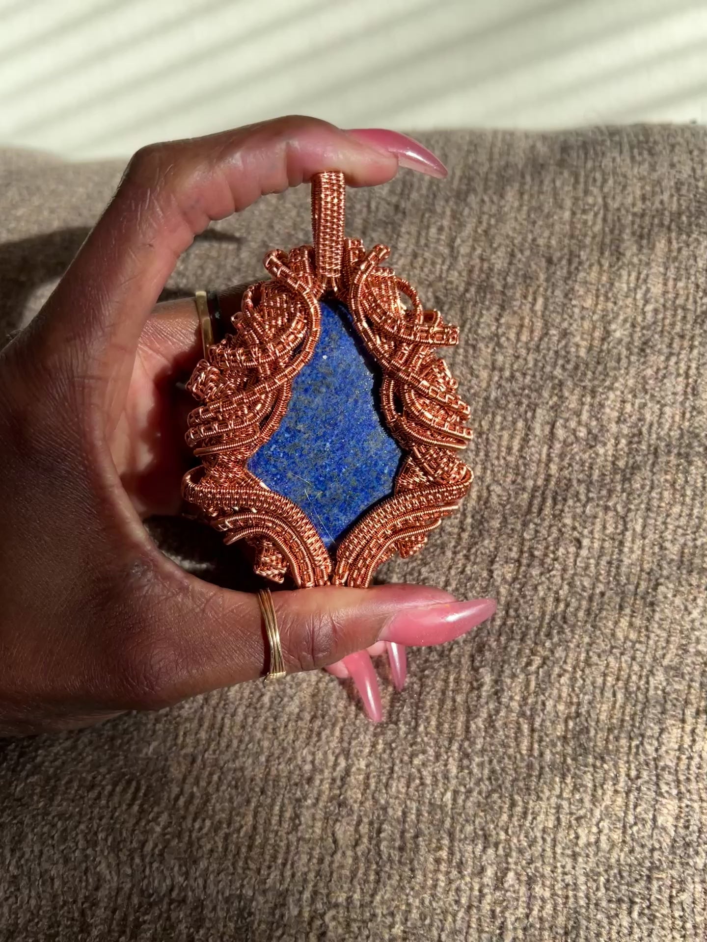 Lapis Lazuli Copper Wire Wrapped Pendant