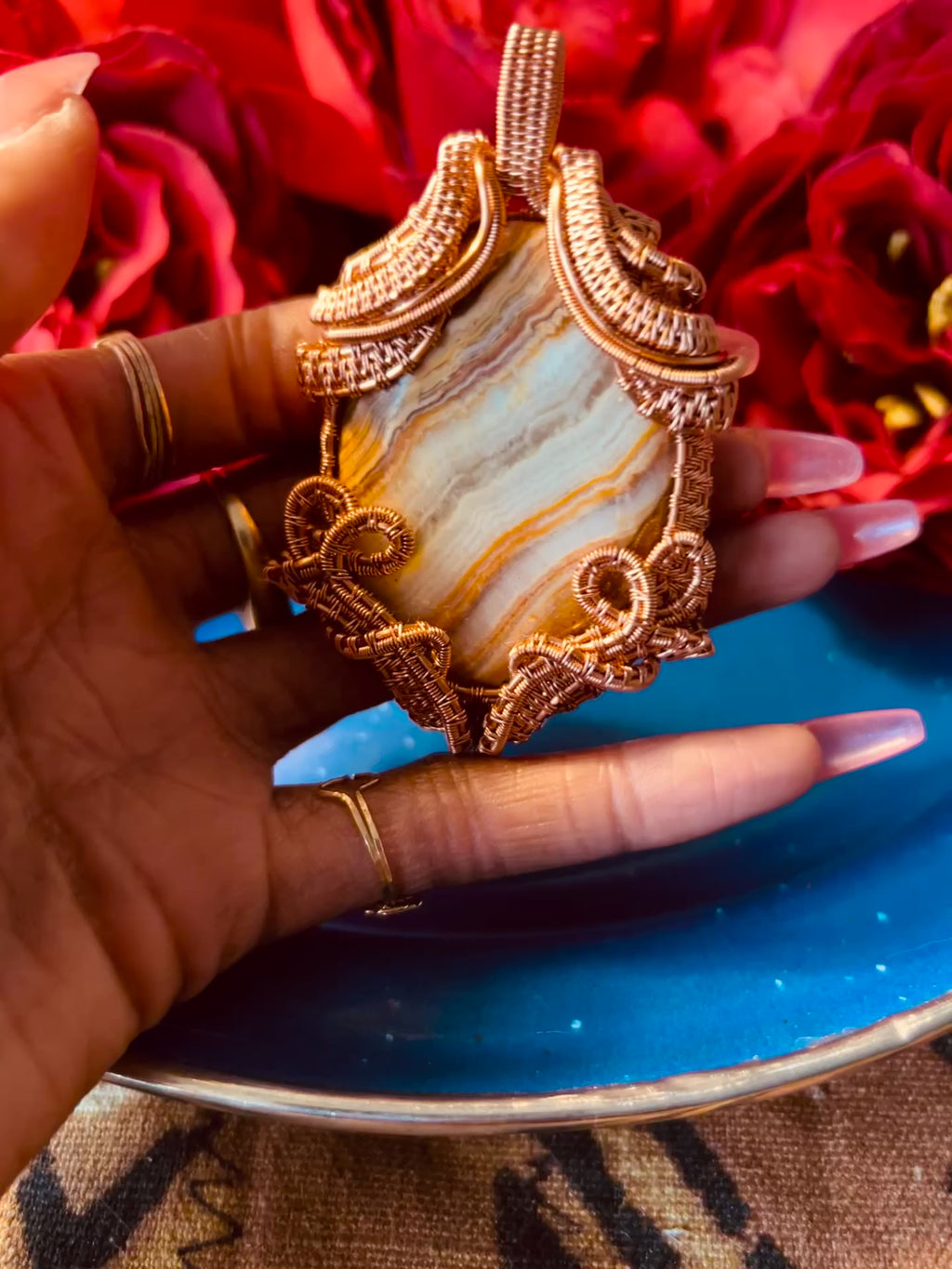 Green Onyx Copper Wire Wrapped Pendant